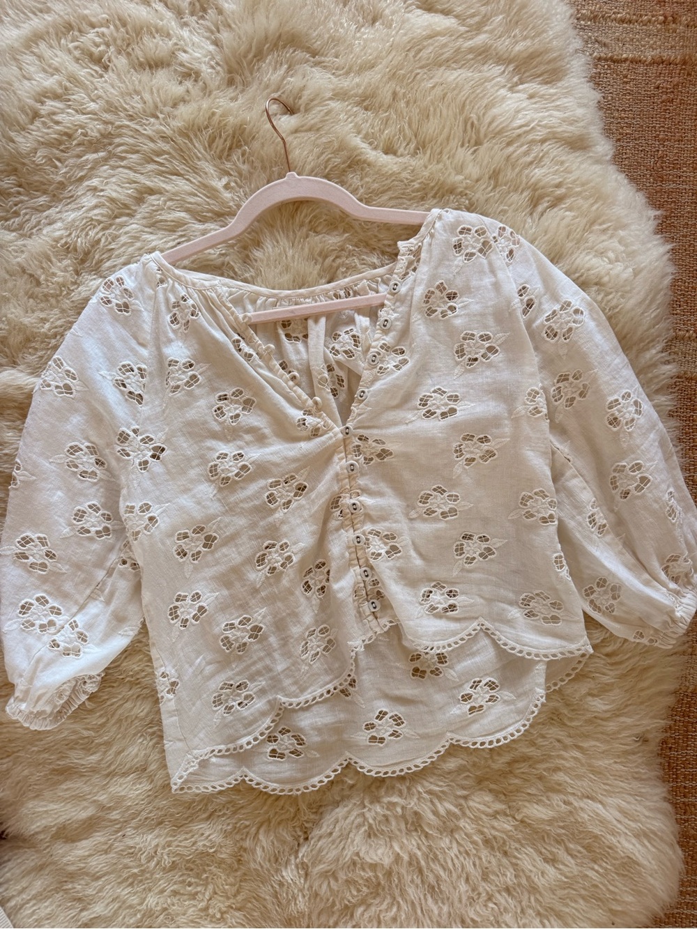 SPELL White Eyelet Button-Front Women's Top
